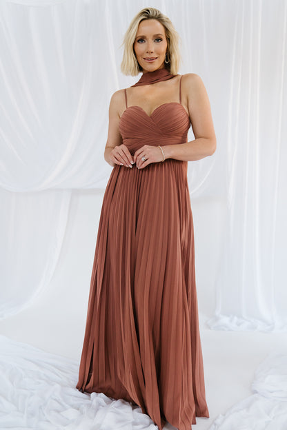 Georgina Pleated Maxi Dress | Rosy Brown