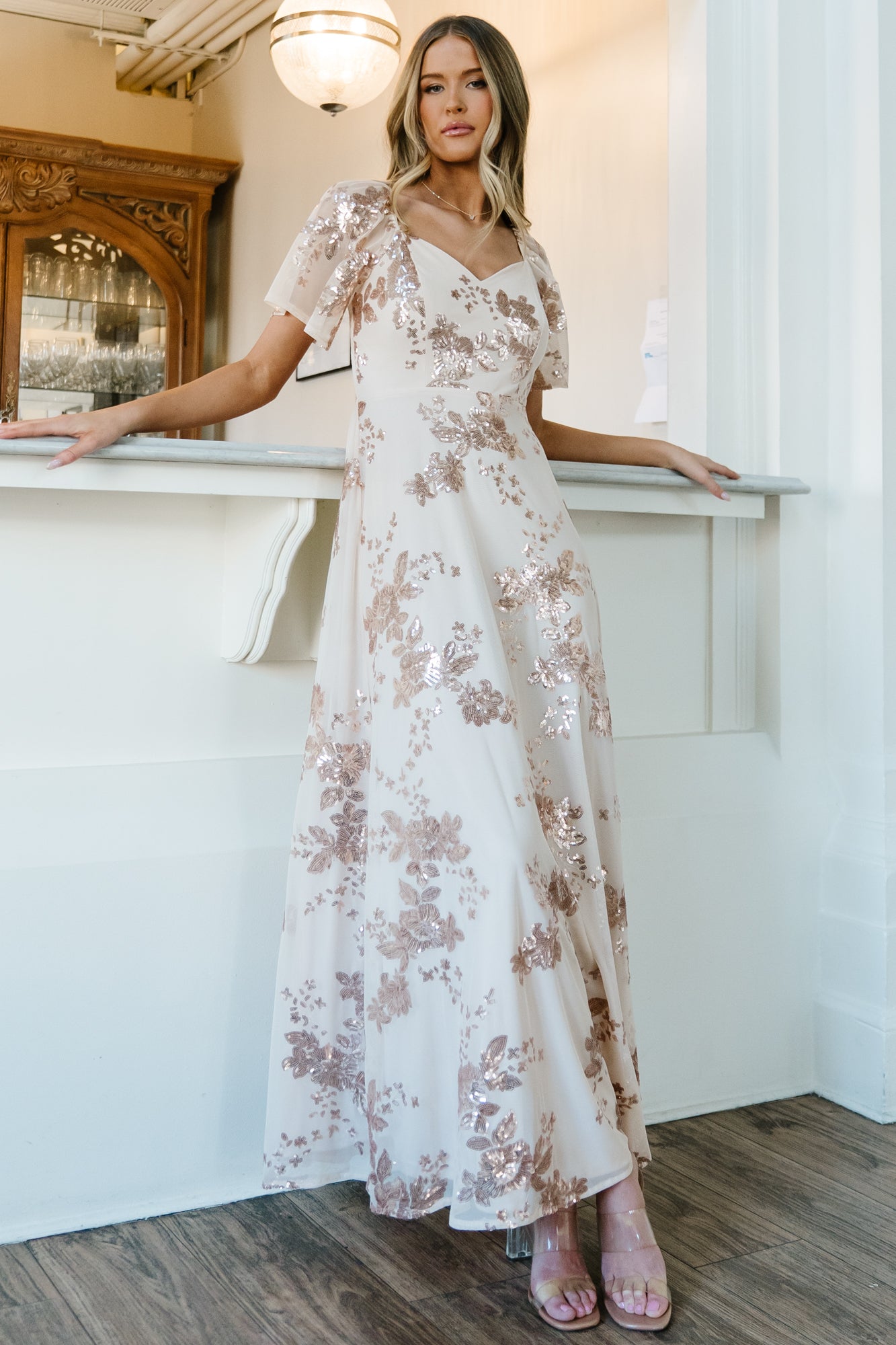 Baltic Born Womens Karina Sequin Maxi Dress | Champagne | Size: Medium Baltic Born Womens Karina Sequin Maxi Dress | Champagne | Size: Medium