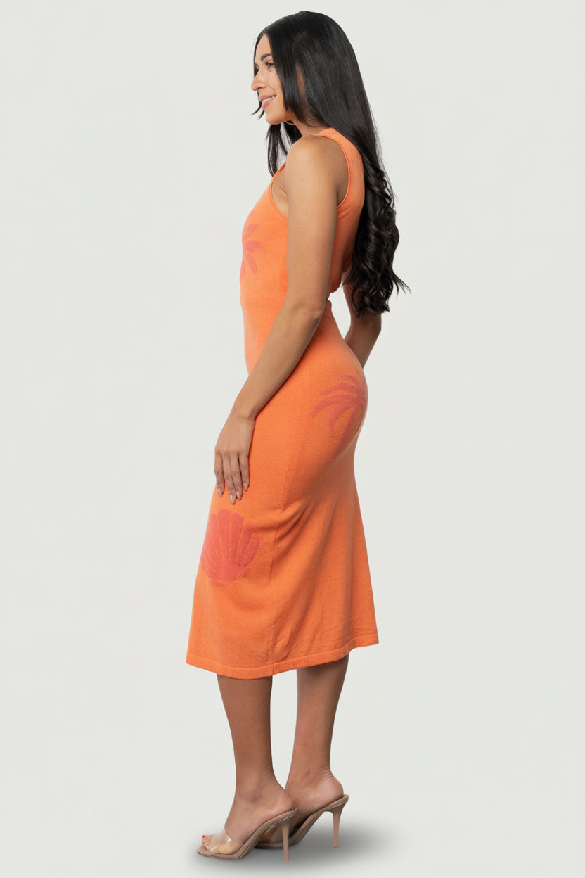 Raquel Knit Midi Dress | Orange + Pink Print