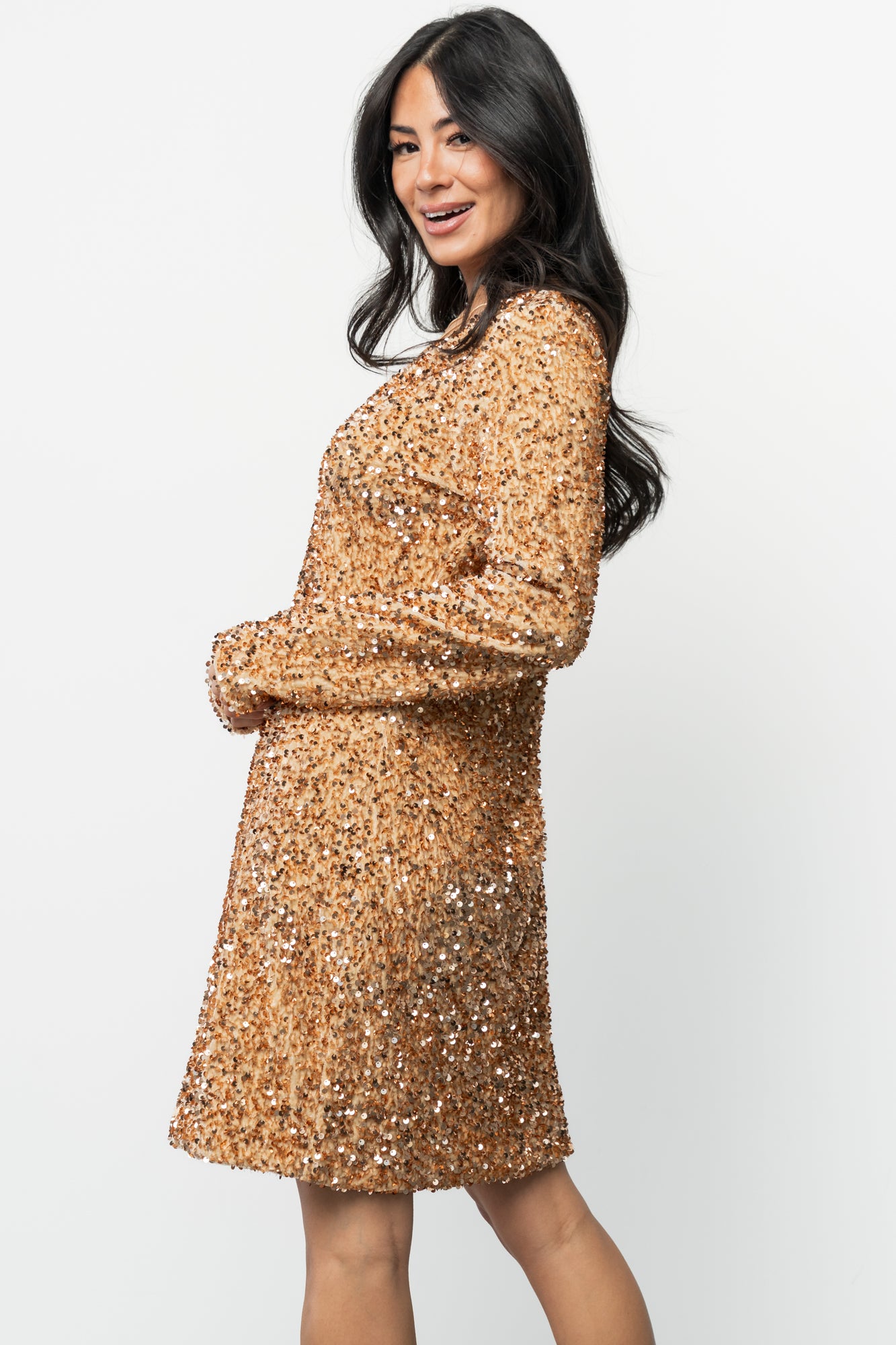 Baltic Born Womens Mira Sequin Short Dress | Gold