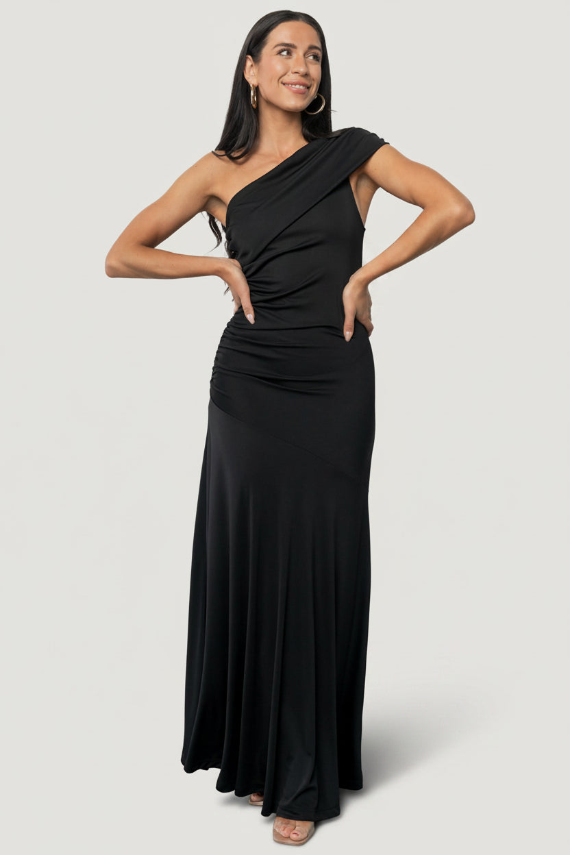 Leon One Shoulder Gown | Black