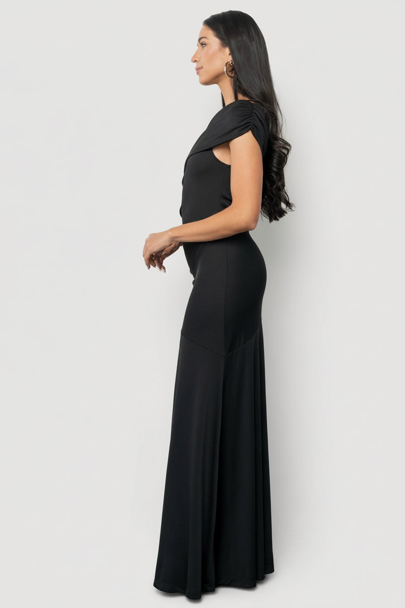 black one shoulder grecian dress Jemma One Shoulder Tie Midi Dress / Black | MESHKI