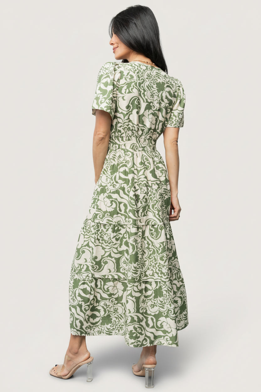 Baltic Born Womens Aventura Midi Dress | Green Print | Size: 3XL