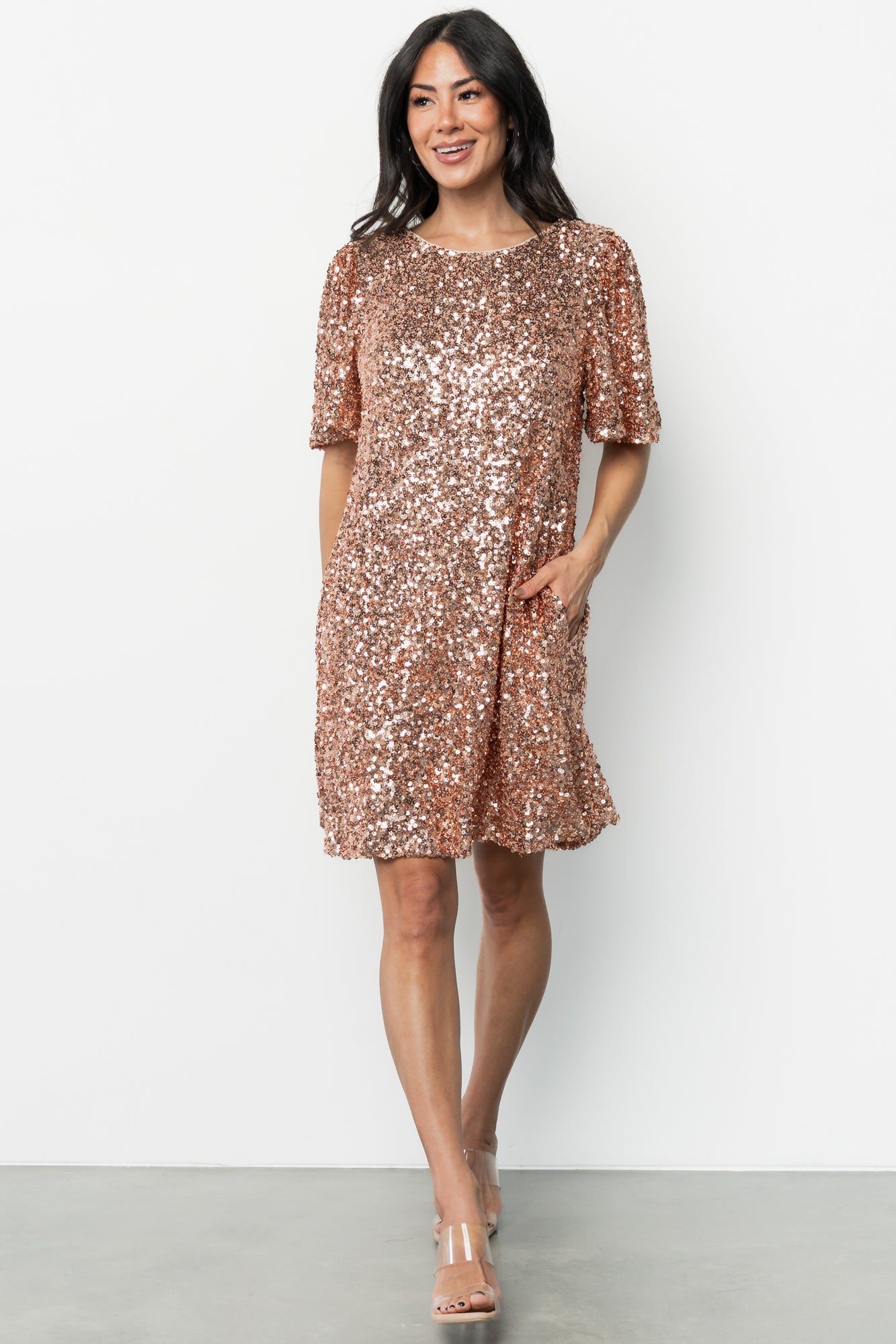 Asta Sequin Shift Dress | Rose Gold