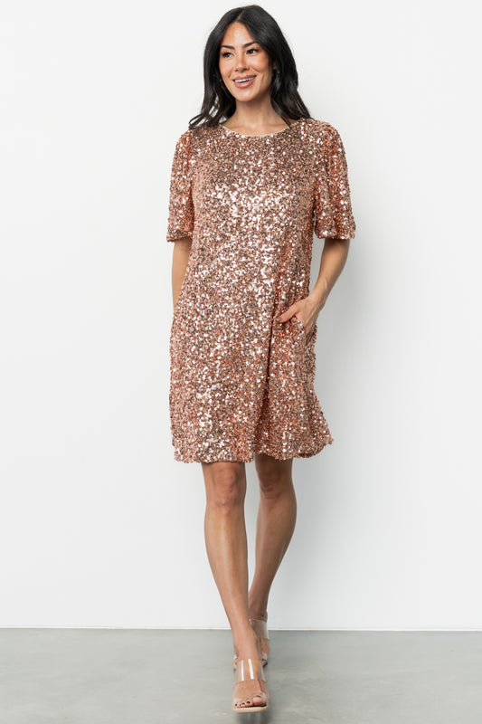 Asta Sequin Shift Dress | Rose Gold