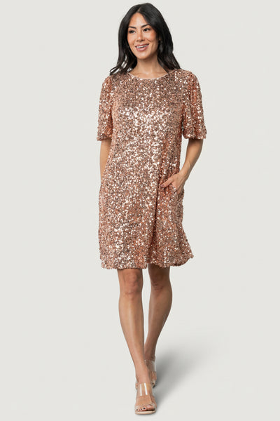 Baltic Born Womens Asta Sequin Shift Dress | Rose Gold | Size: Small Baltic Born Womens Asta Sequin Shift Dress | Rose Gold | Size: Small