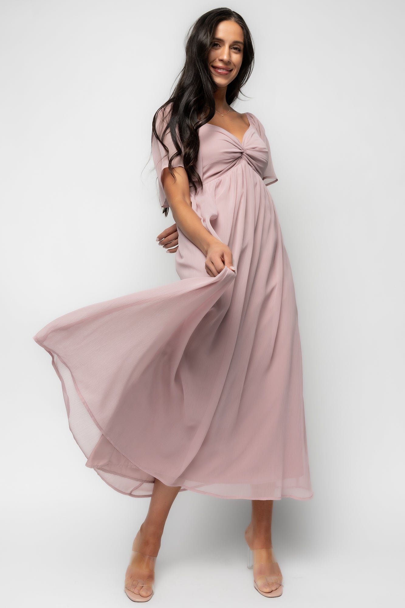 Baltic Born Womens Nora Midi Dress | Dusty Mauve
