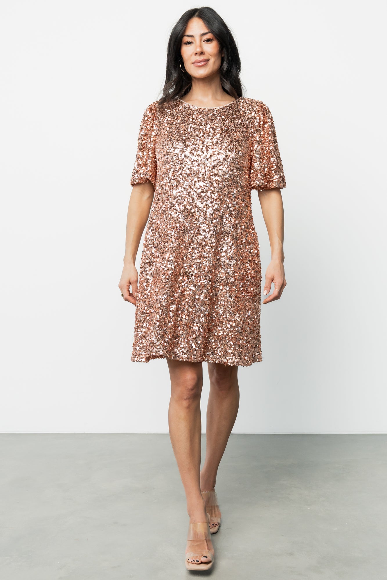 Asta Sequin Shift Dress | Rose Gold