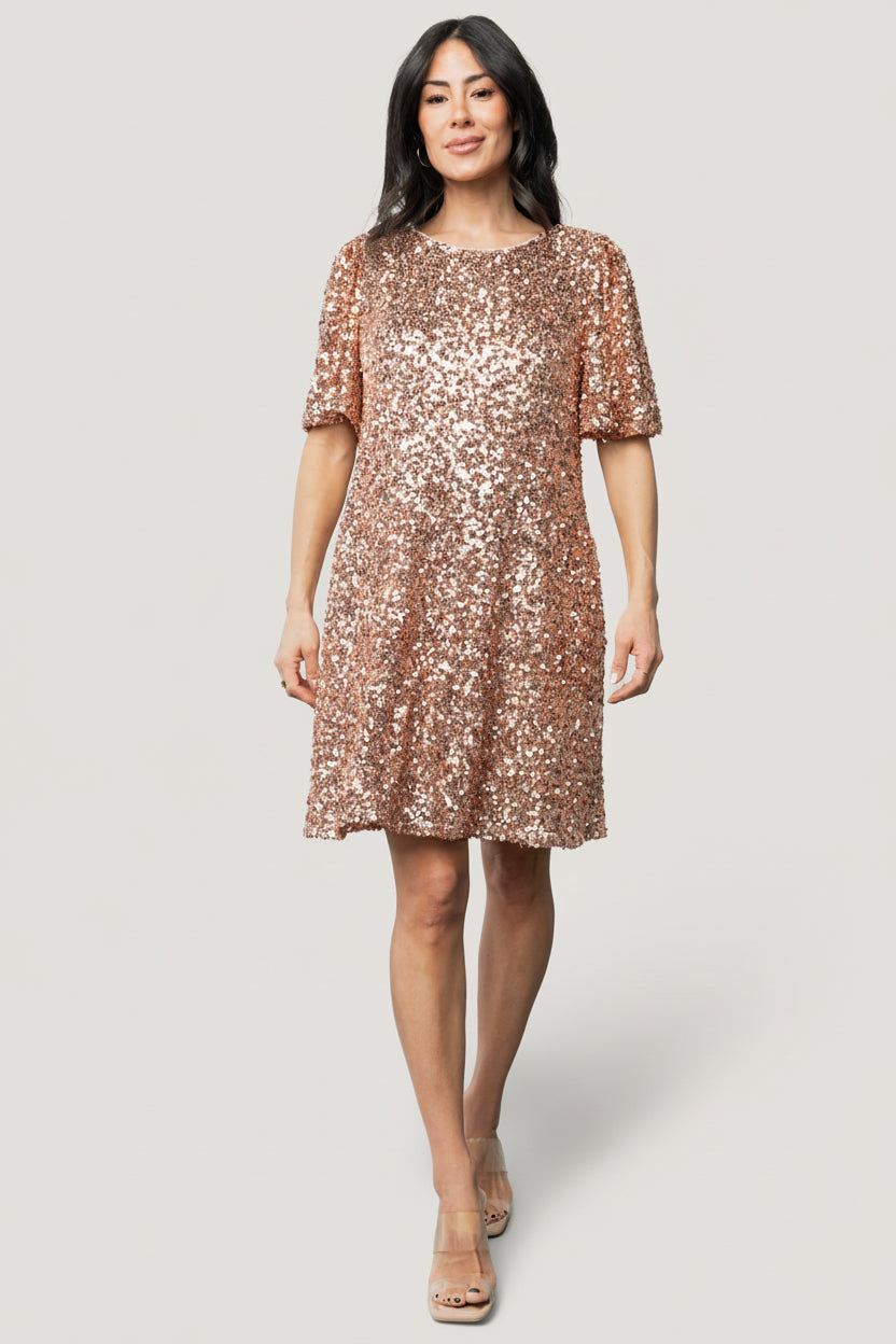 Baltic Born Womens Asta Sequin Shift Dress | Rose Gold | Size: Small Baltic Born Womens Asta Sequin Shift Dress | Rose Gold | Size: Small