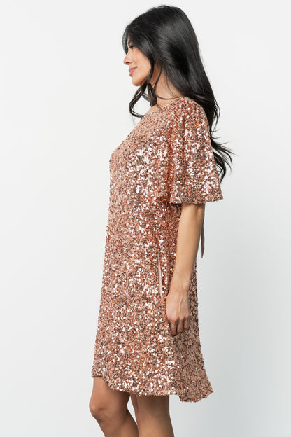 Asta Sequin Shift Dress | Rose Gold
