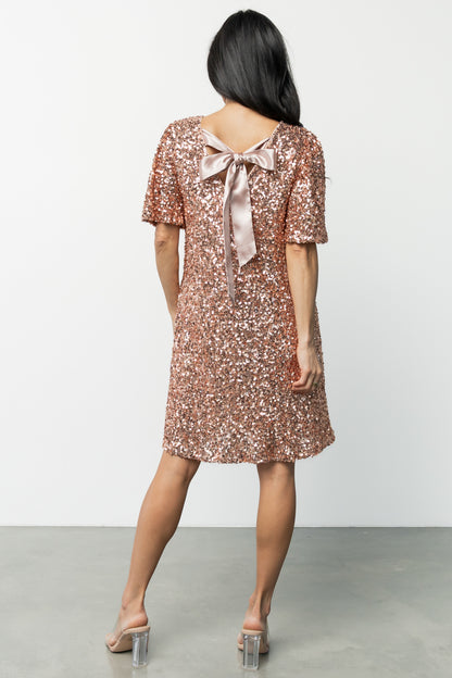 Asta Sequin Shift Dress | Rose Gold