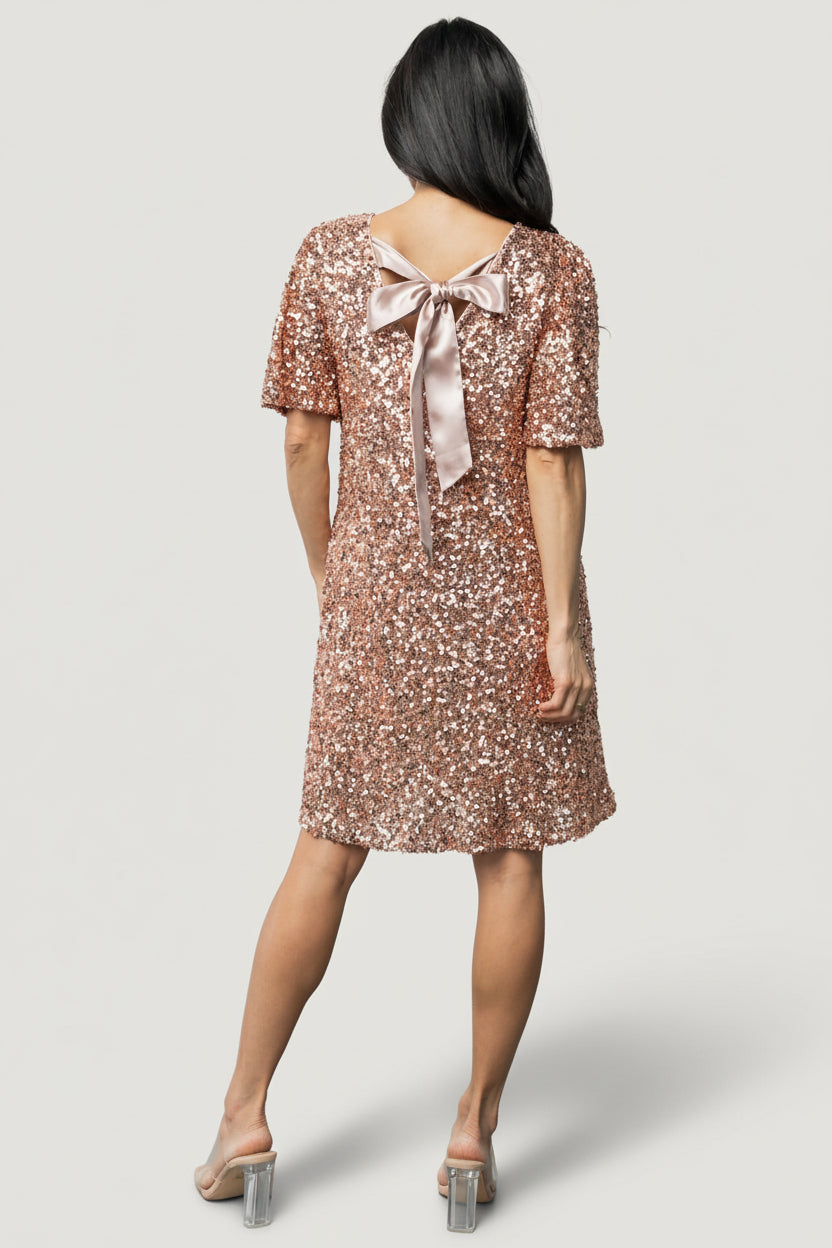 Baltic Born Womens Asta Sequin Shift Dress | Rose Gold | Size: Small Baltic Born Womens Asta Sequin Shift Dress | Rose Gold | Size: Small