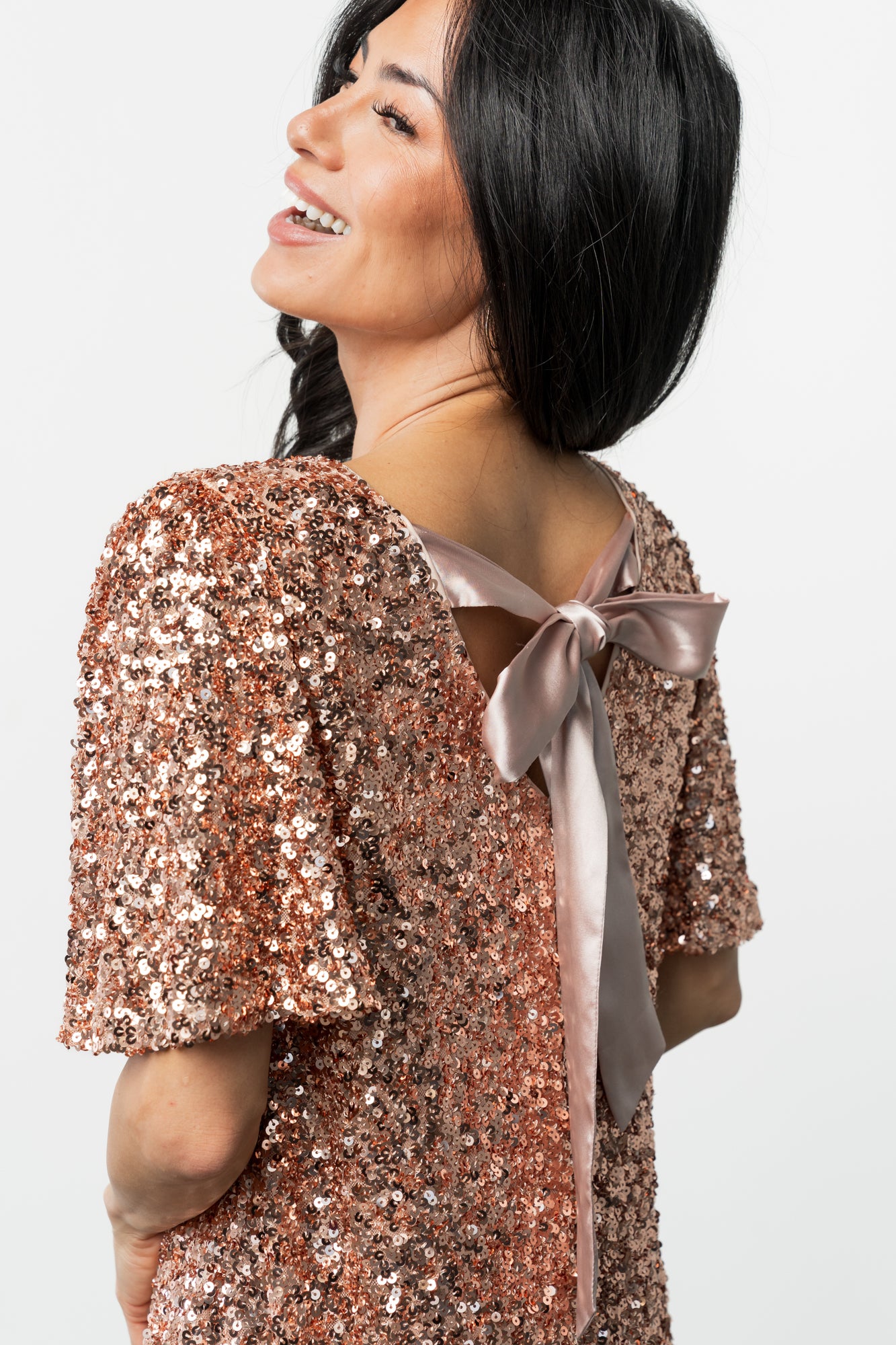 Asta Sequin Shift Dress | Rose Gold