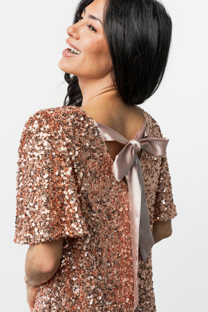 Asta Sequin Shift Dress | Rose Gold