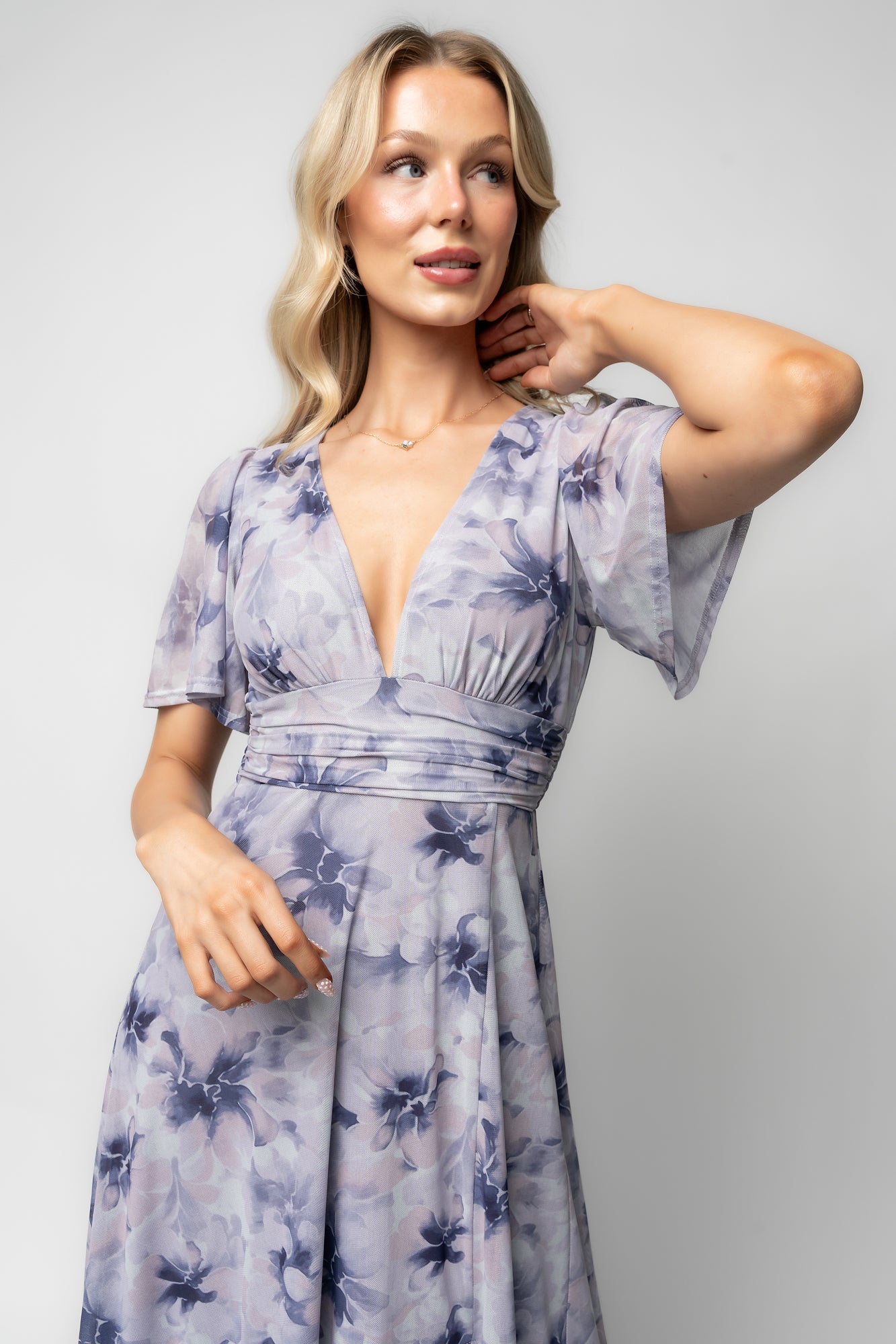 Arianne Mesh Maxi Dress, Dusty Lavender Print | Baltic Born XS Arianne Mesh Maxi Dress, Dusty Lavender Print | Baltic Born XS