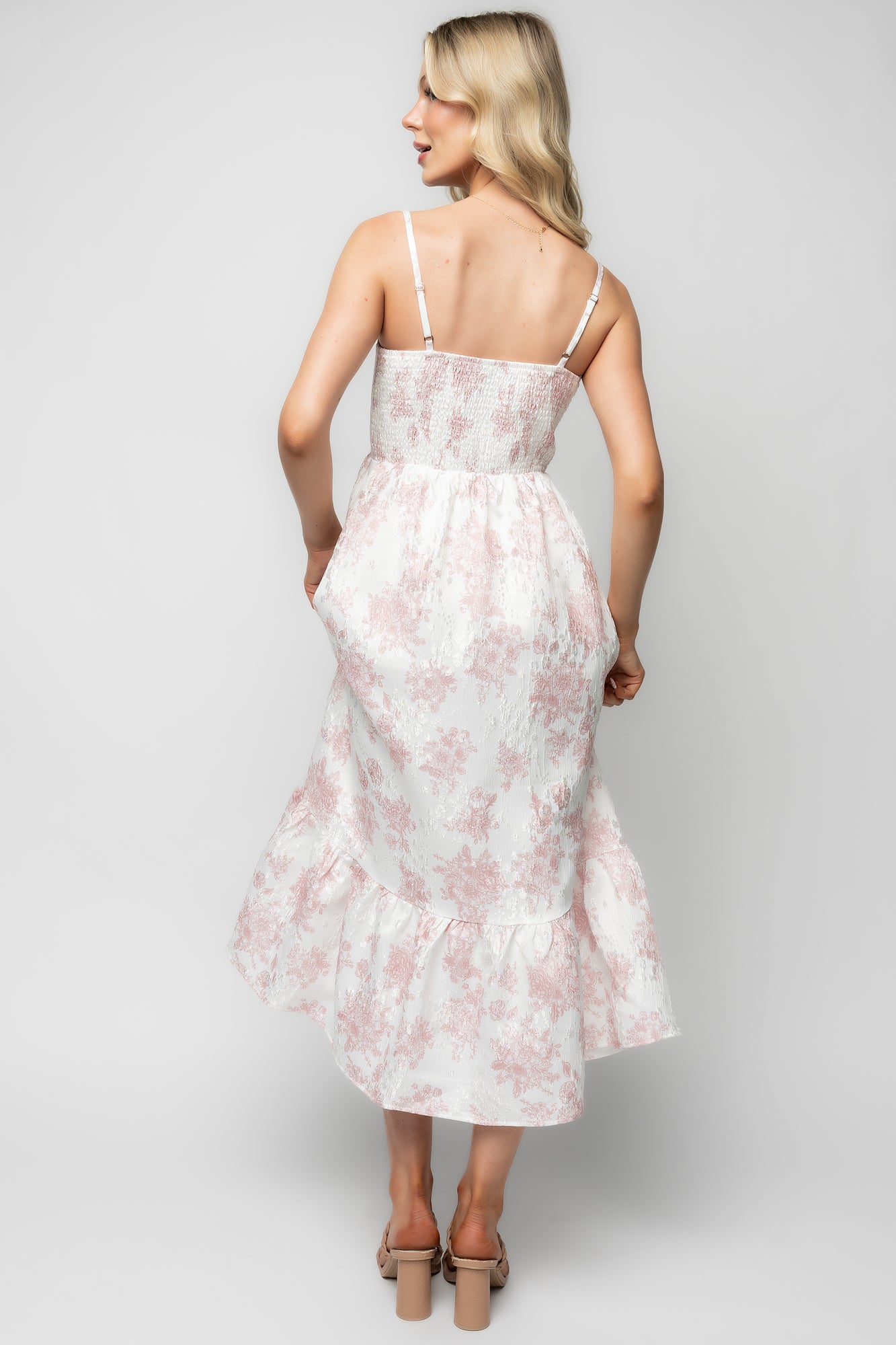 pink jacquard dress Baltic Born Womens Cherie Jacquard Dress | Off White + Pink Floral