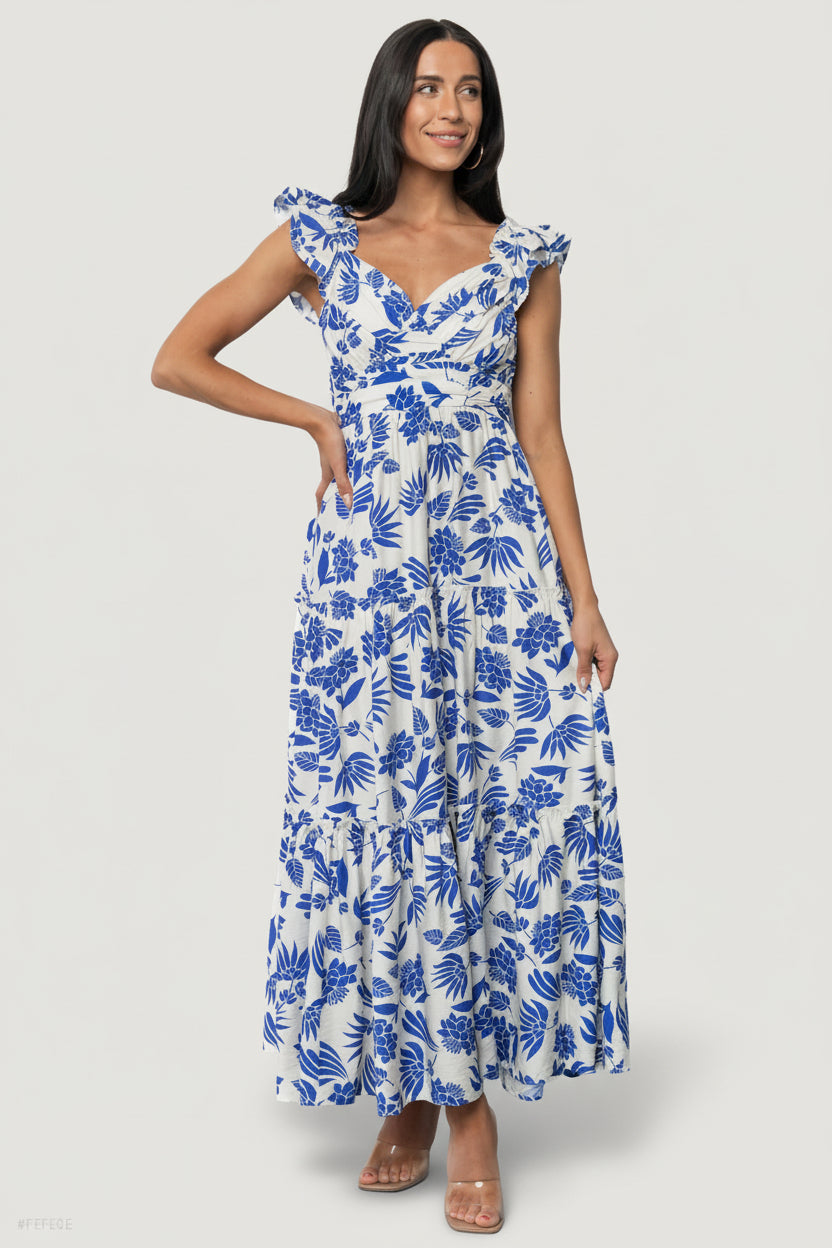 Mercedes Maxi Dress | Blue + Off White