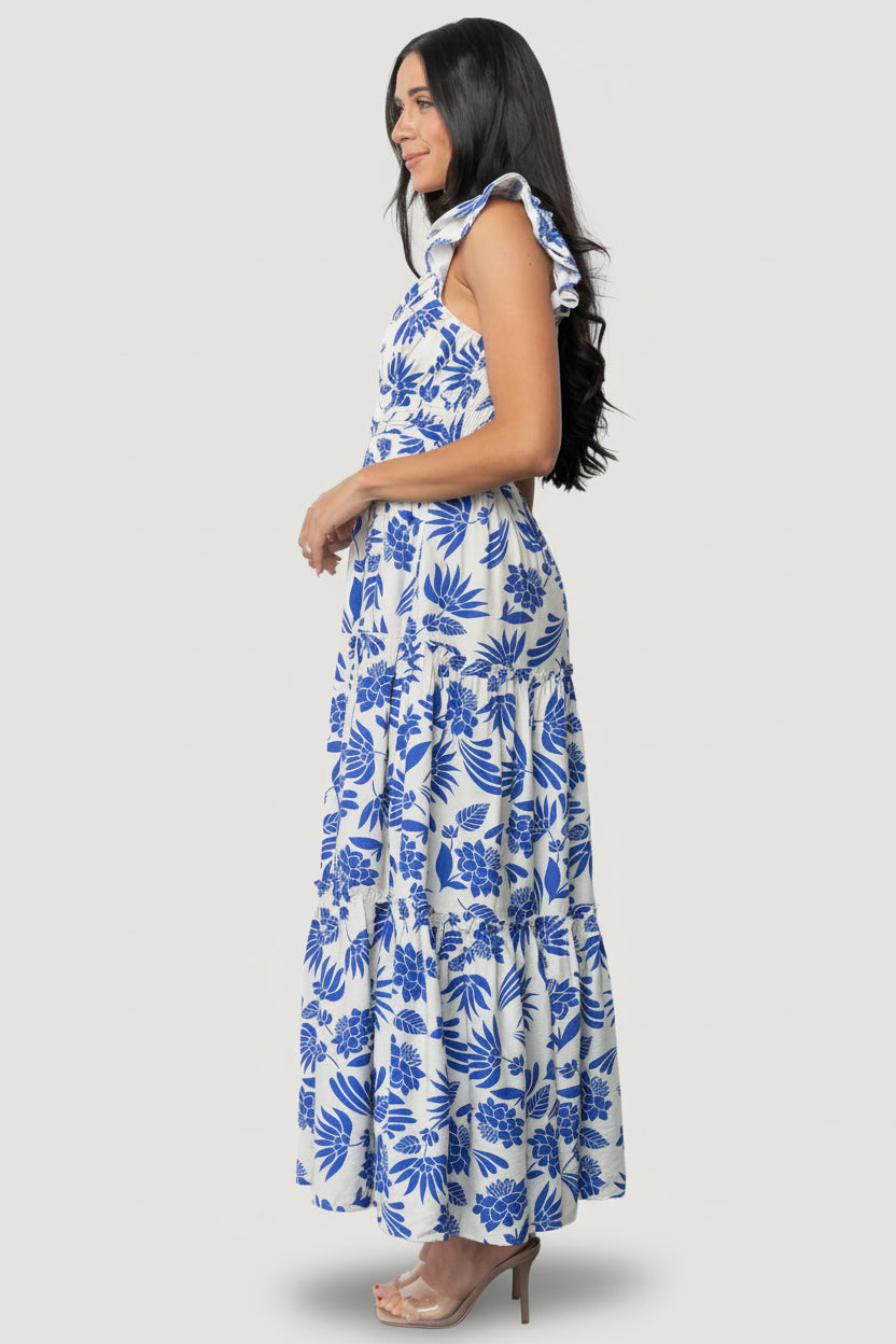 Mercedes Maxi Dress Blue Off-White Floral | Baltic Born L Mercedes Maxi Dress Blue Off-White Floral | Baltic Born L
