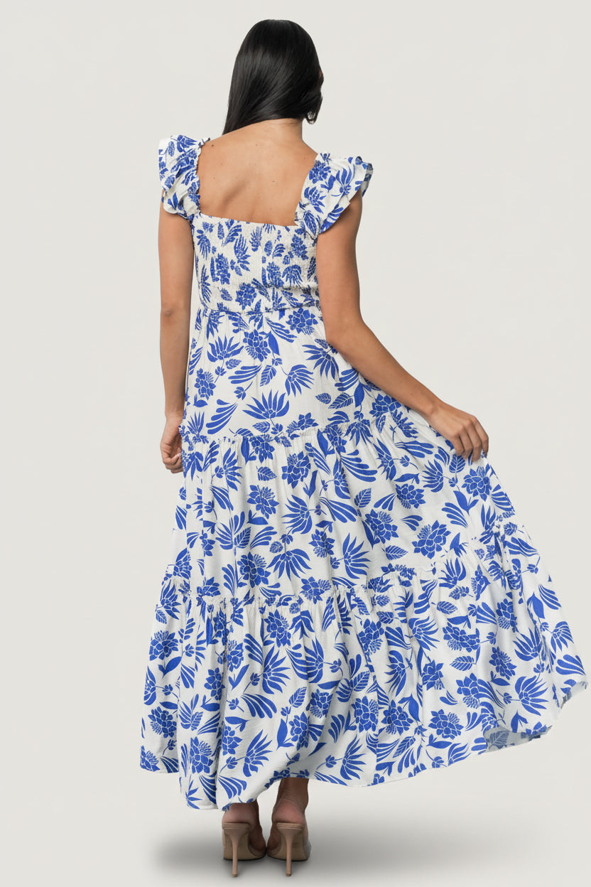 Mercedes Maxi Dress | Blue + Off White