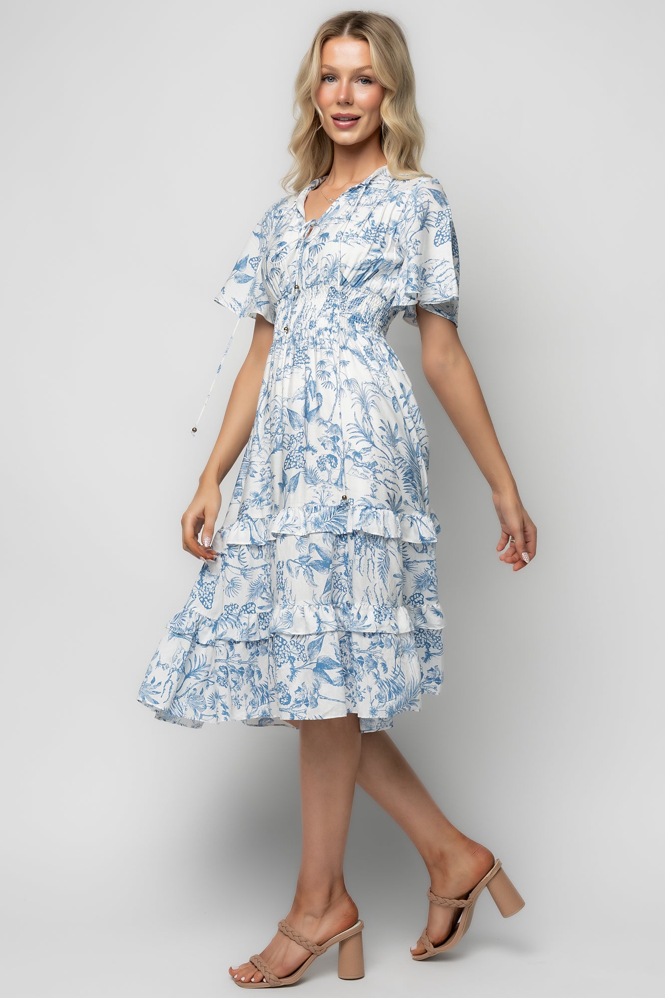 Willow Boho Midi Dress | White + Blue