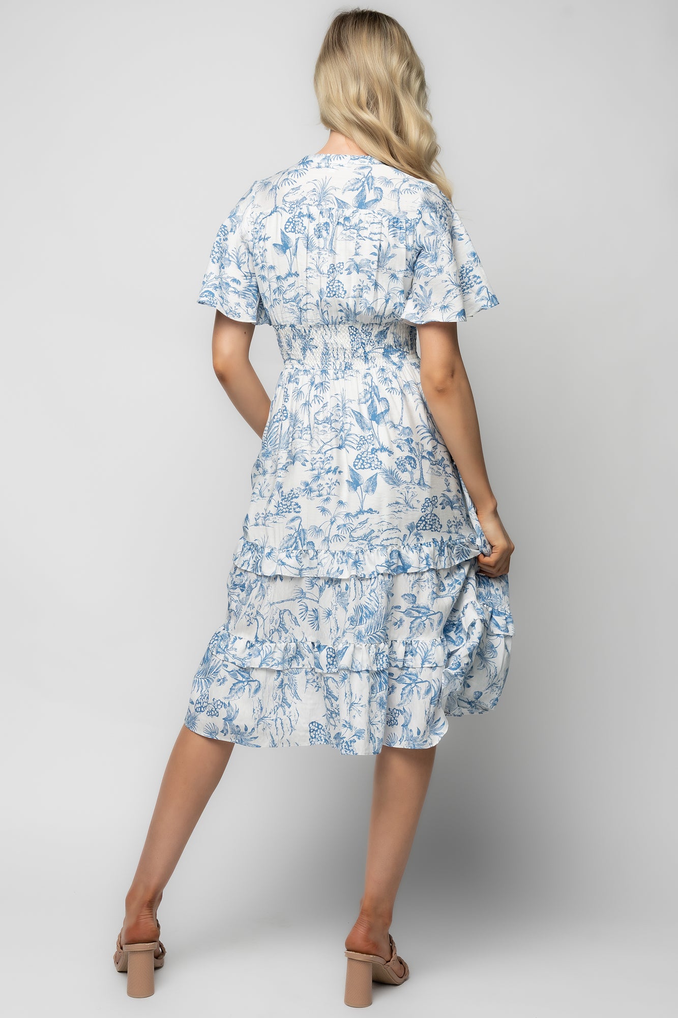 Willow Boho Midi Dress | White + Blue