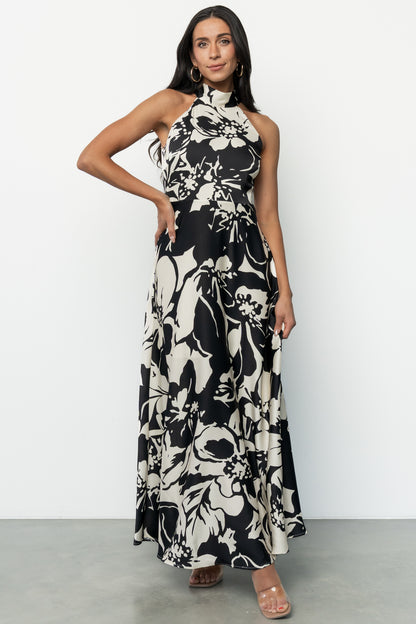 Melodía Halter Maxi Dress | Black + White Floral