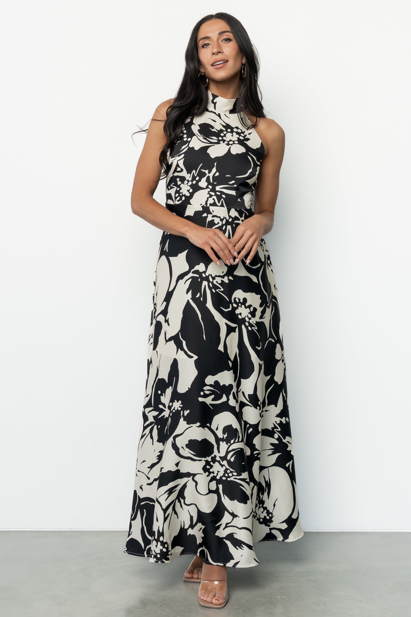 Melodía Halter Maxi Dress | Black + White Floral