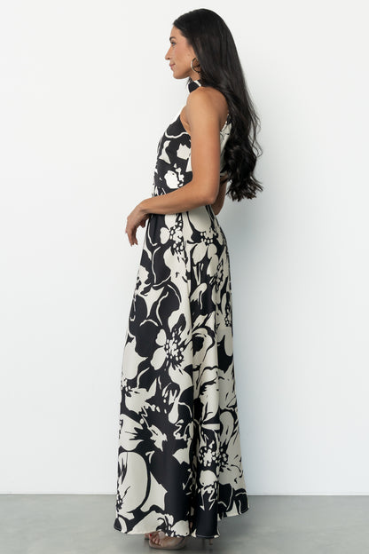 Melodía Halter Maxi Dress | Black + White Floral