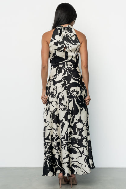 Melodía Halter Maxi Dress | Black + White Floral