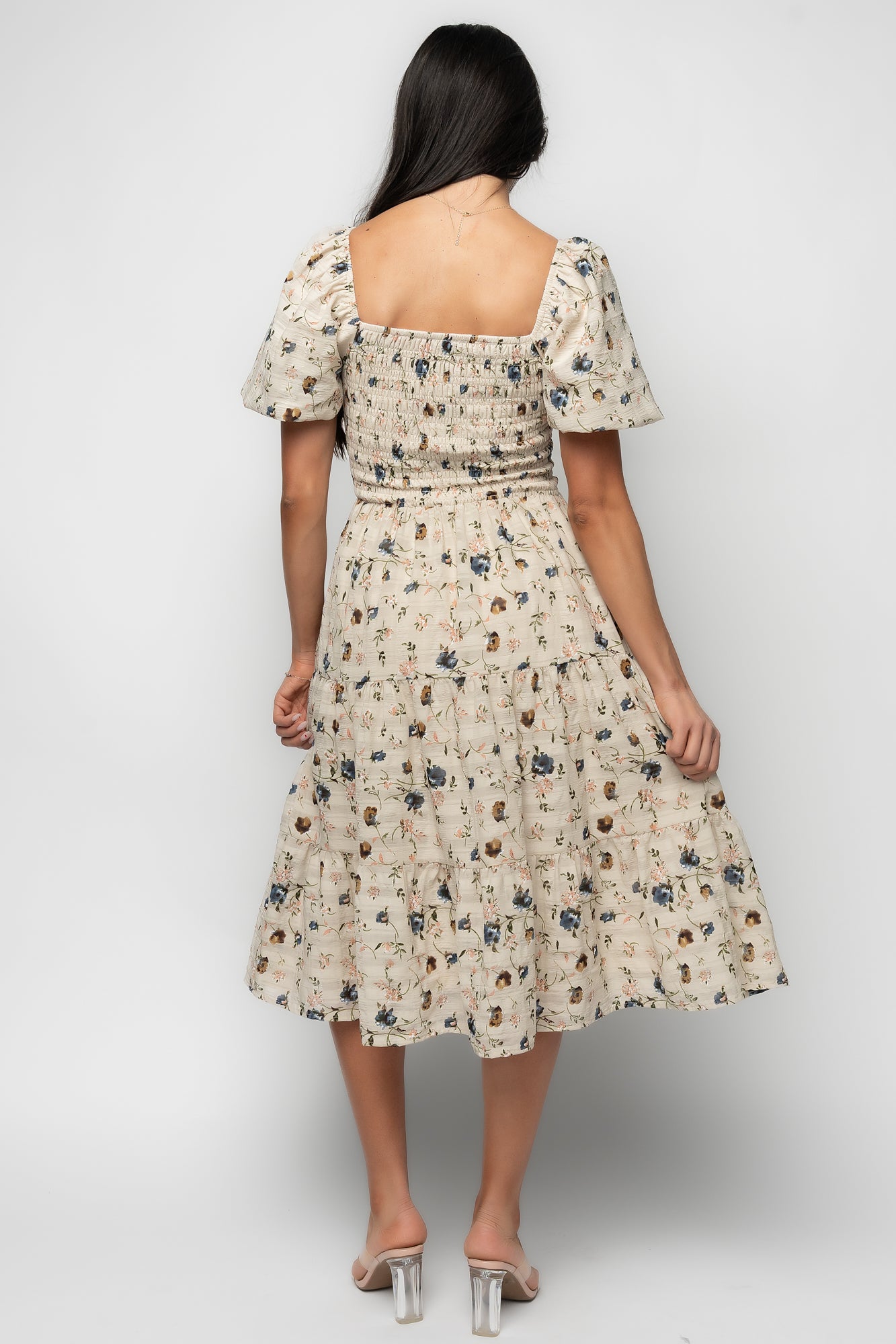 Mattea Smocked Midi Dress | Beige Floral