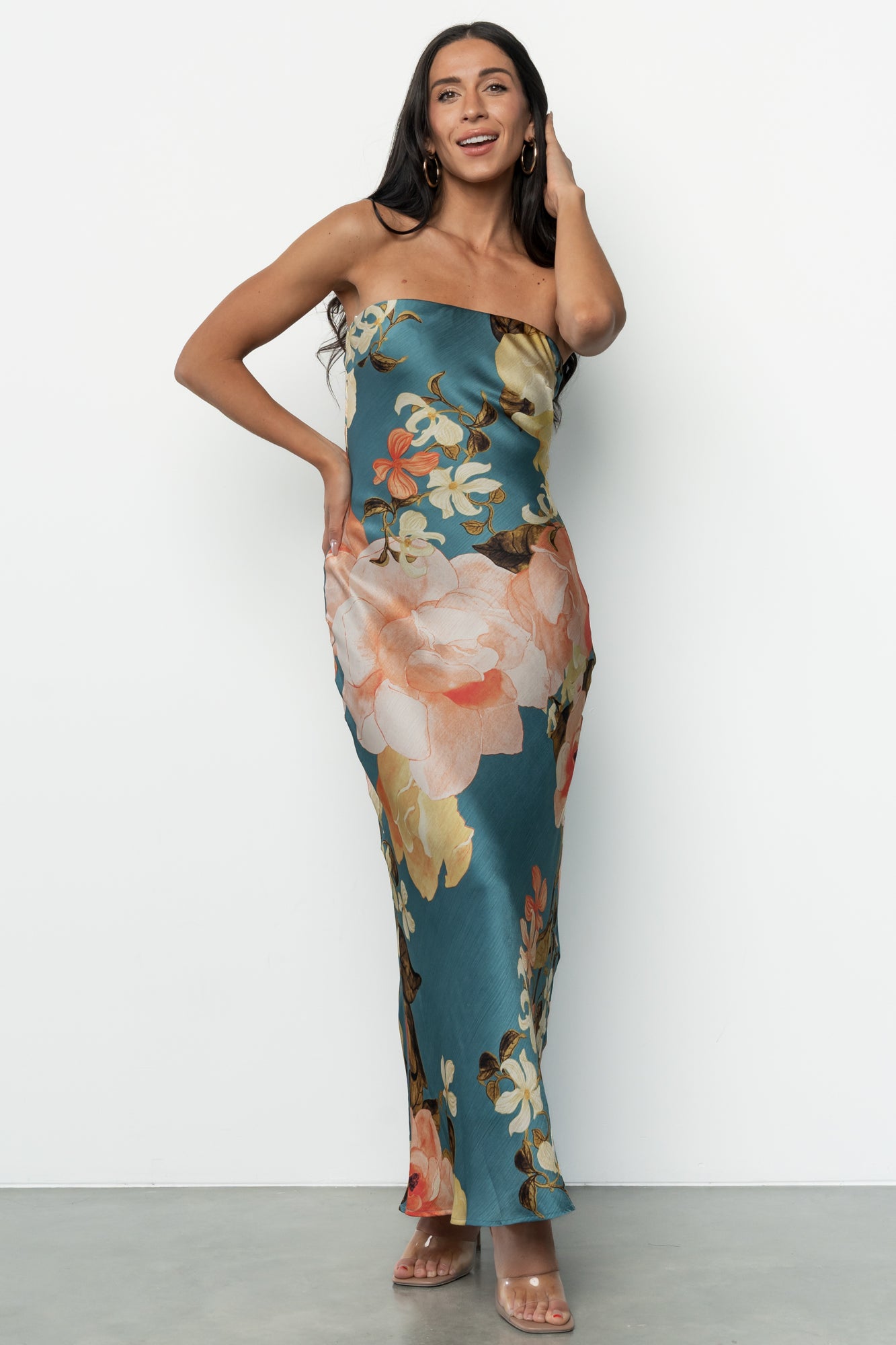 Hermosa Strapless Maxi Dress | Teal Multi Floral