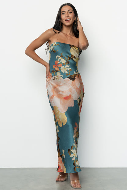 Hermosa Strapless Maxi Dress | Teal Multi Floral