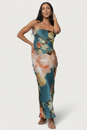 Hermosa Strapless Maxi Dress | Teal Multi Floral