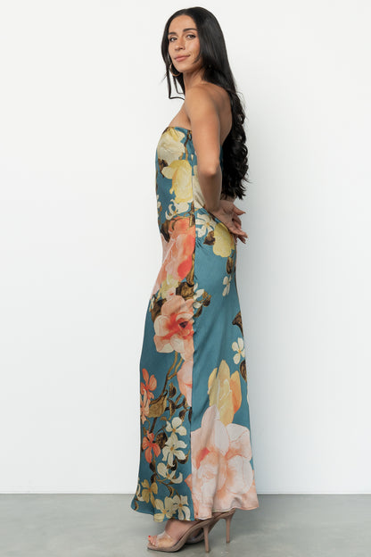 Hermosa Strapless Maxi Dress | Teal Multi Floral