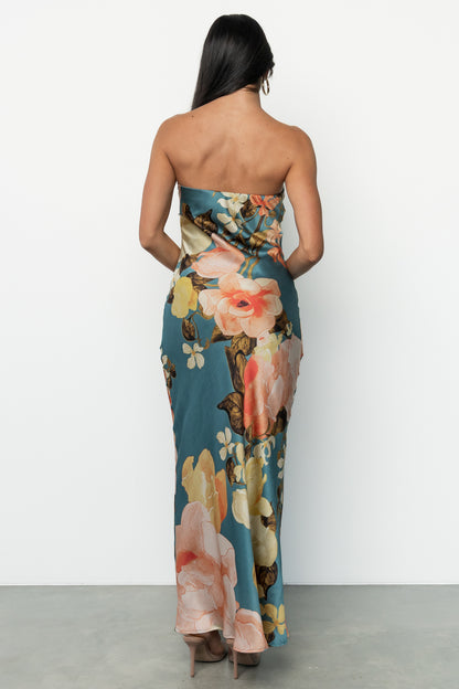 Hermosa Strapless Maxi Dress | Teal Multi Floral