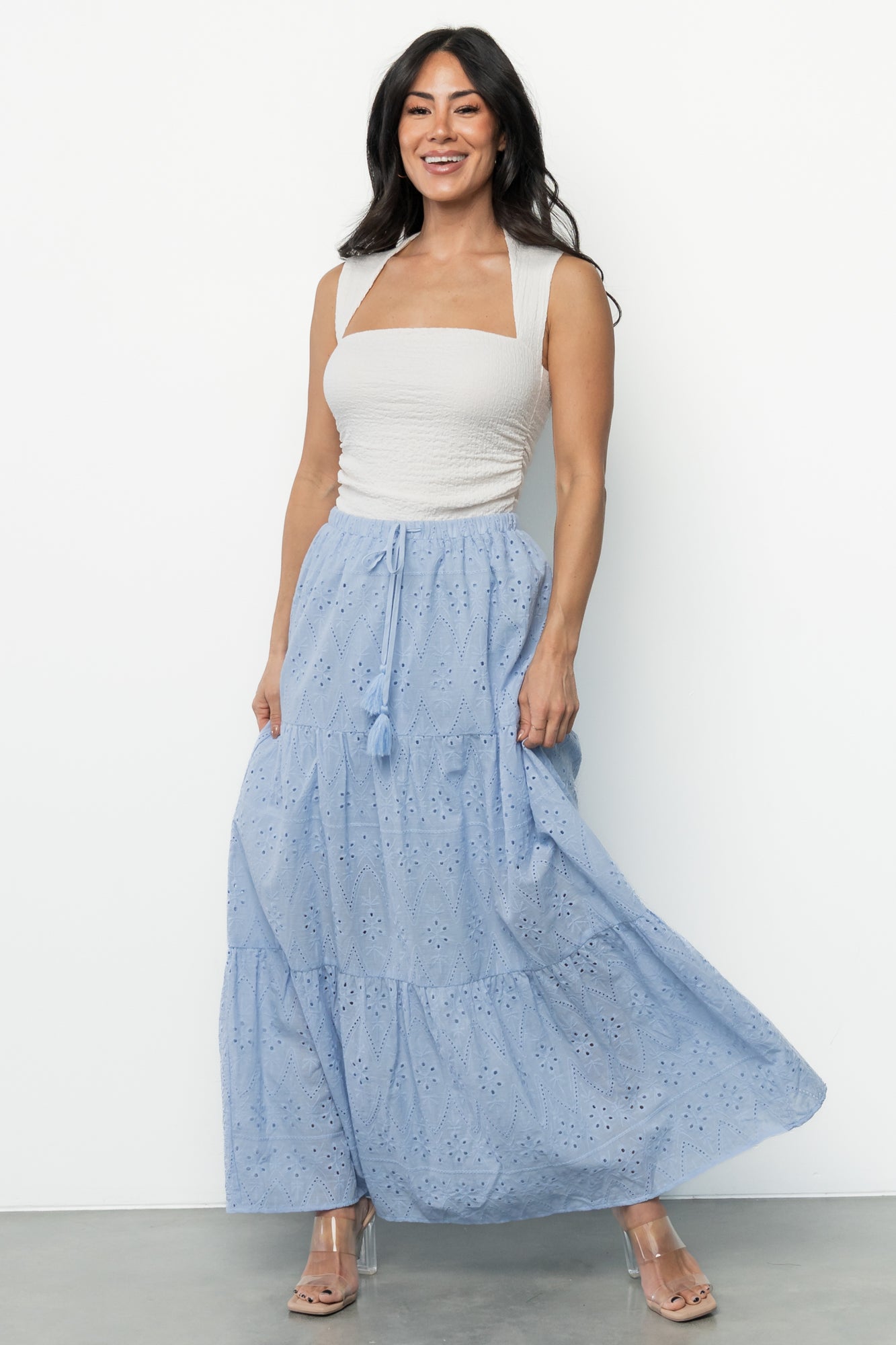 Juana Eyelet Maxi Skirt | Light Blue