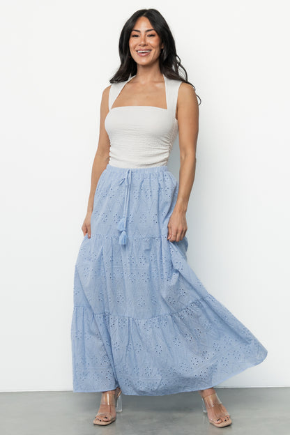 Juana Eyelet Maxi Skirt | Light Blue