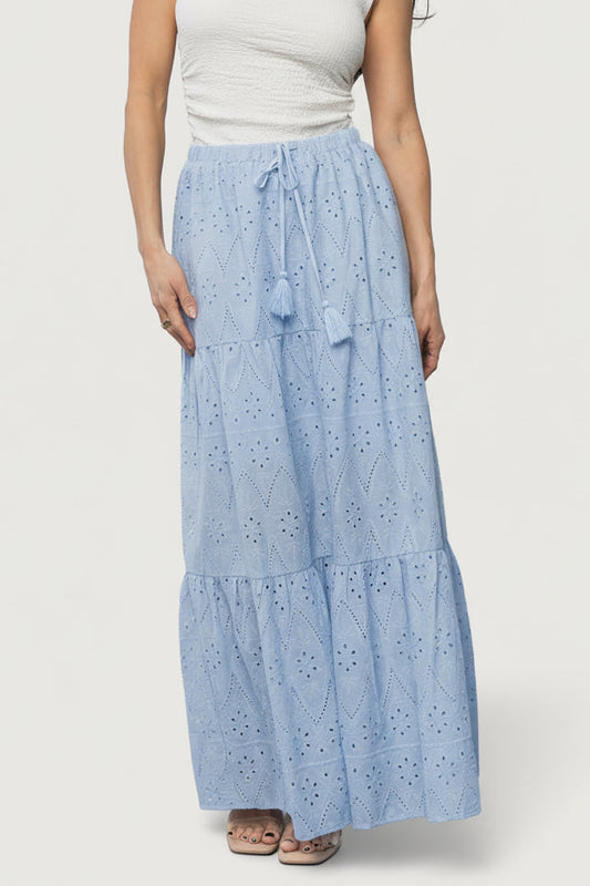 Juana Eyelet Maxi Skirt | Light Blue