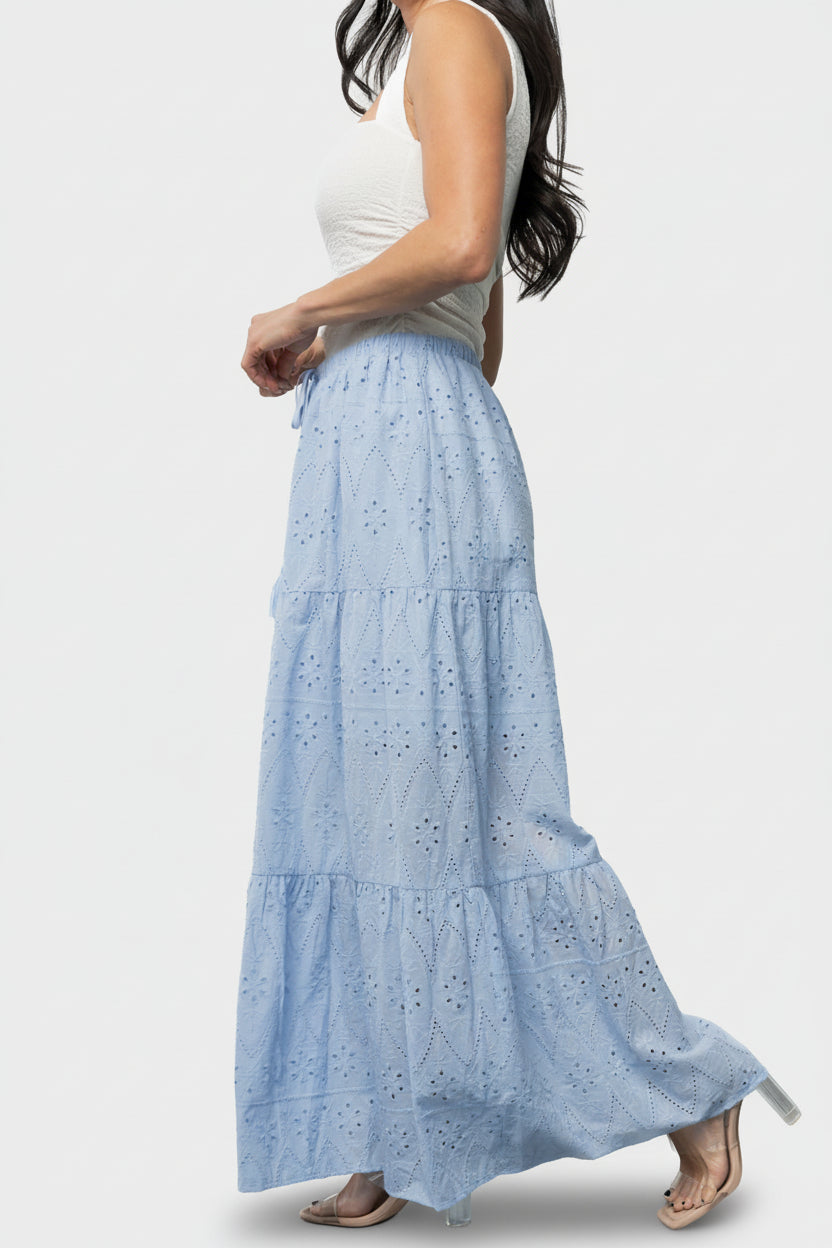 Juana Eyelet Maxi Skirt | Light Blue