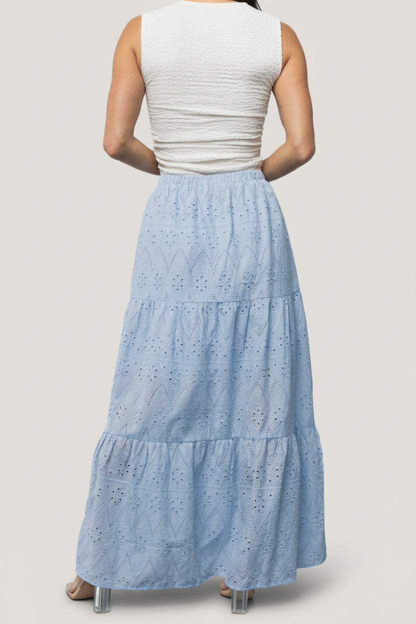 Juana Eyelet Maxi Skirt | Light Blue