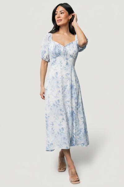 green emerald velvet dress Angela Floral Lace Trim Midi Dress, Navy Multi M / Navy Multi main image 0
