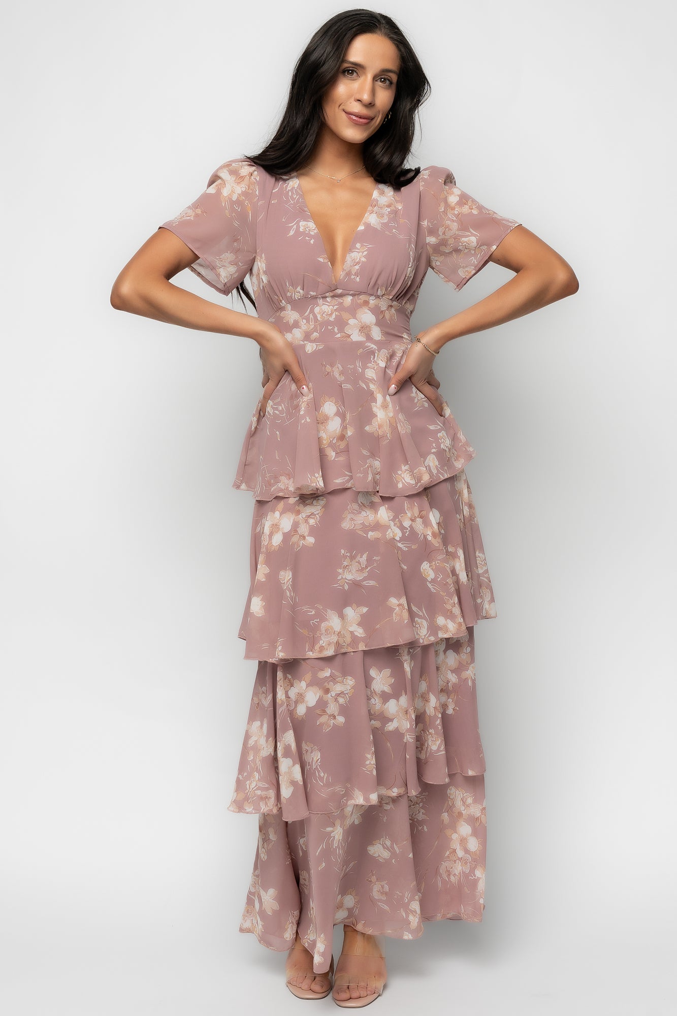 Baltic Born Womens Montaigne Ruffle Maxi Dress | Mauve Floral