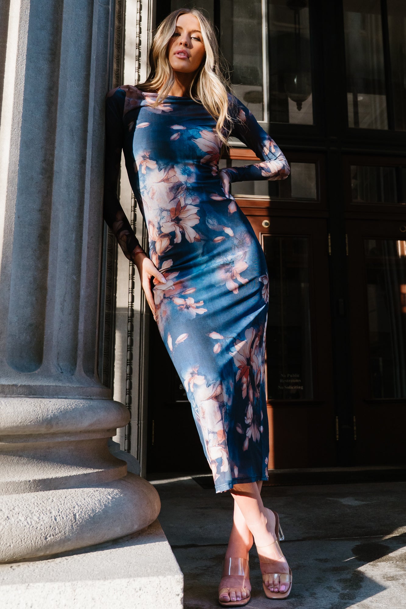 Darya Mesh Midi Dress | Navy Floral