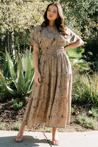 Hedda Tiered Maxi Dress | Natural + Blue Floral