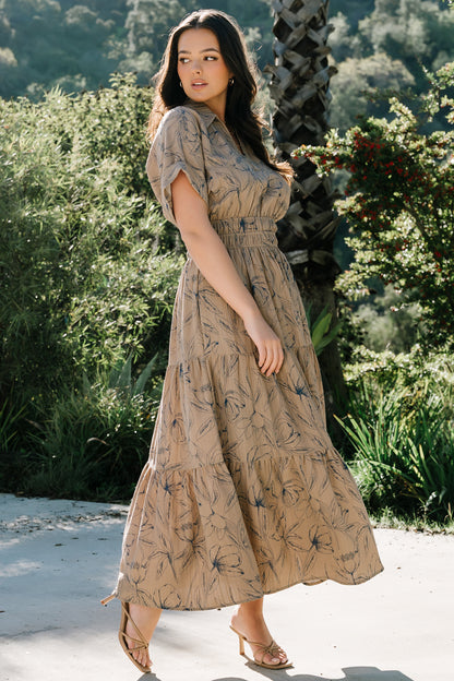Hedda Tiered Maxi Dress | Natural + Blue Floral