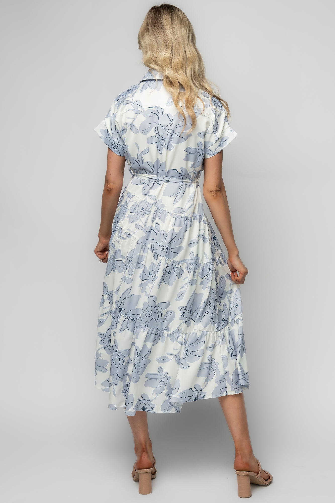 Claire Button Up Midi Dress | Ivory + Blue Floral