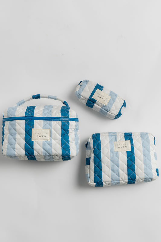 Kelani Quilted Cosmetic Bag Set | Blue Stripe