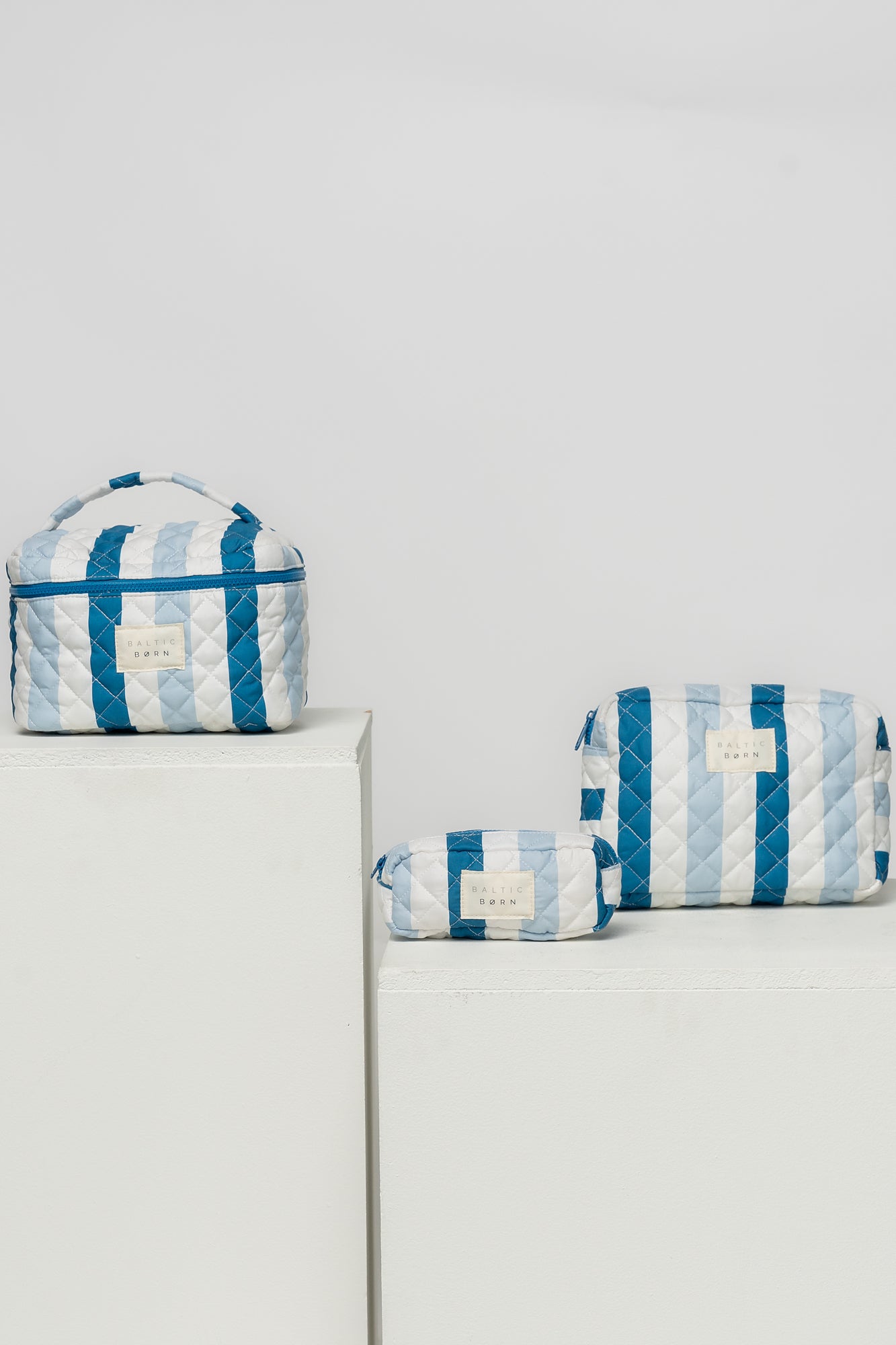 Kelani Quilted Cosmetic Bag Set | Blue Stripe