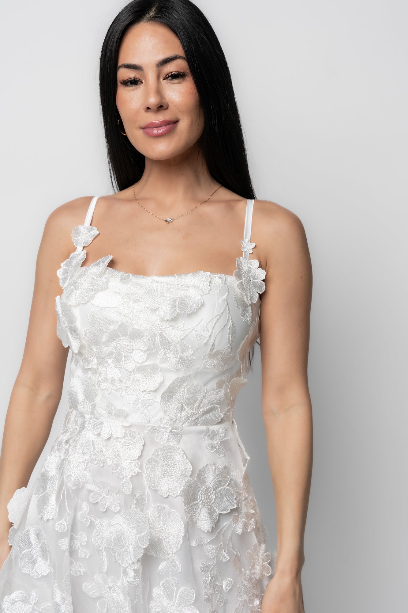 Soleil Floral Applique Midi Dress | Ivory