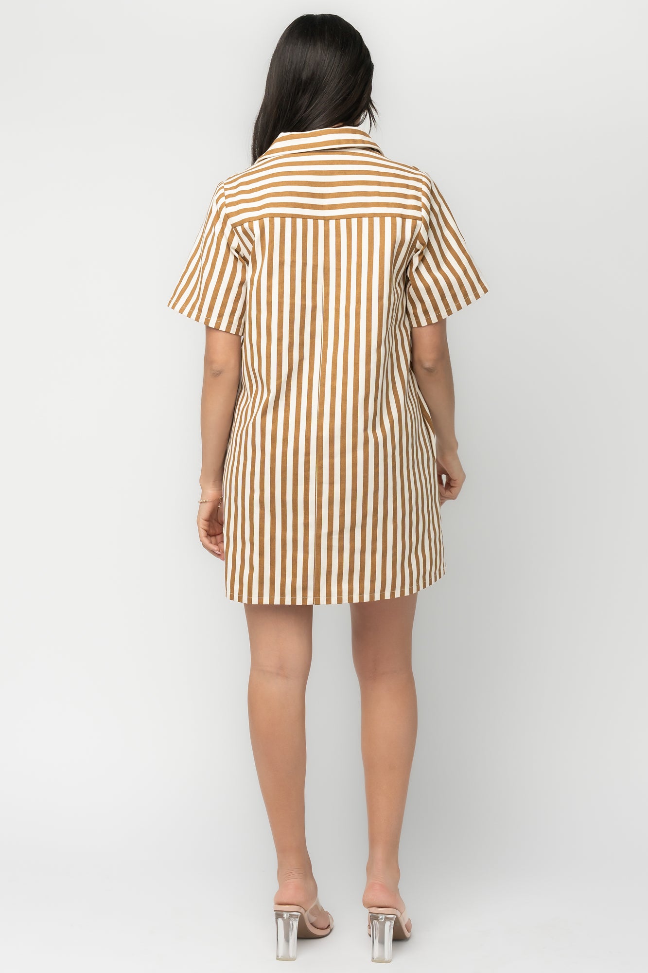 Kyler Striped Short Dress | Camel + Ivory